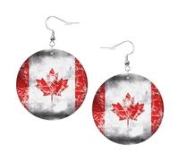 WHJWXC Boucles d'oreilles rondes en cuir pour femme - Accessoires tendance et élégants pour fêtes et vacances - Imprimé drapeau du Canada rétro, taille unique, Cuir
