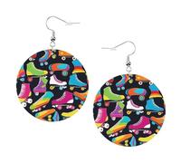 WHJWXC Boucles d'oreilles rondes en cuir pour femme - Accessoires tendance et élégants pour fêtes et vacances - Imprimé patins à roulettes rétro, taille unique, Cuir