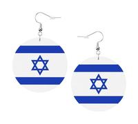 WHJWXC Boucles d'oreilles rondes en cuir pour femme - Accessoires tendance et élégants pour fêtes et vacances - Motif drapeau israélien, taille unique, Cuir