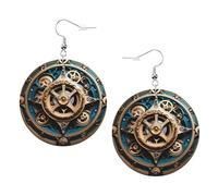 WHJWXC Boucles d'oreilles rondes en cuir pour femme - Accessoires tendance et élégants pour fêtes et vacances - Imprimé engrenages steampunk cool, taille unique, Cuir