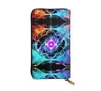 WHJWXC Portefeuille en cuir 19 x 10,5 cm - Portefeuille élégant et durable pour femme avec plusieurs compartiments et fermeture éclair, motif d'espace en huit dimensions, noir, taille unique, Noir ,