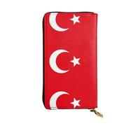 WHJWXC Portefeuille en cuir 19 x 10,5 cm - Portefeuille élégant et durable pour femme avec plusieurs compartiments et fermeture éclair Motif drapeau de la Turquie, noir, taille unique, Noir , Taille