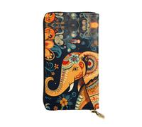 WHJWXC Portefeuille en cuir 19 x 10,5 cm - Portefeuille élégant et durable pour femme avec plusieurs compartiments et fermeture éclair Motif éléphant bohème noir, taille unique, Noir , Taille unique