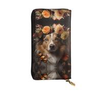 WHJWXC Portefeuille en cuir 19 x 10,5 cm - Portefeuille élégant et durable pour femme avec plusieurs compartiments et fermeture éclair Motif chien fille avec motif floral, noir, taille unique, Noir ,