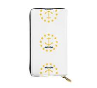 WHJWXC Portefeuille en cuir 19 x 10,5 cm - Portefeuille élégant et durable pour femme avec plusieurs compartiments et fermeture éclair Motif drapeau de l'État du Rhode Island, noir, taille unique,
