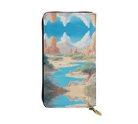 WHJWXC Portefeuille en cuir 19 x 10,5 cm - Portefeuille élégant et durable pour femme avec plusieurs compartiments et fermeture éclair Motif oasis dans le désert, noir, taille unique, Noir , Taille