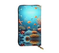 WHJWXC Portefeuille en cuir 19 x 10,5 cm - Portefeuille élégant et durable pour femme avec plusieurs compartiments et fermeture éclair Motif poisson corail sous l'eau, noir, taille unique, Noir ,