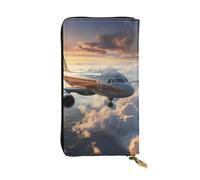 WHJWXC Portefeuille en cuir 19 x 10,5 cm - Portefeuille élégant et durable pour femme avec plusieurs compartiments et fermeture éclair Motif avions sont en plein essor, noir, taille unique, Noir ,