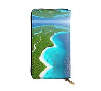 WHJWXC Portefeuille en cuir de 19 x 10,5 cm - Portefeuille élégant et durable pour femme avec plusieurs compartiments et fermeture éclair, impression « Une île dans l'océan », noir, taille unique,