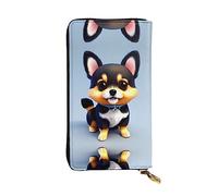 WHJWXC Portefeuille en cuir de 19 x 10,5 cm - Portefeuille élégant et durable pour femme avec plusieurs compartiments et fermeture éclair - Motif carte d'amour - Imprimé chiot fantaisie, noir, taille