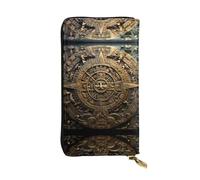 WHJWXC Portefeuille en cuir de 19 x 10,5 cm - Portefeuille élégant et durable pour femme avec plusieurs compartiments et fermeture éclair, motif calendrier maya fin du monde, noir, taille unique, Noir