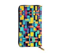 WHJWXC Portefeuille en cuir de 19 x 10,5 cm - Portefeuille élégant et durable pour femme avec plusieurs compartiments et fermeture éclair, motif géométrique carré, noir, taille unique, Noir , Taille