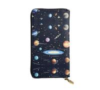 WHJWXC Portefeuille en cuir de 19 x 10,5 cm - Portefeuille élégant et durable pour femme avec plusieurs compartiments et fermeture éclair Motif The Solar Family Printing, noir, taille unique, Noir ,