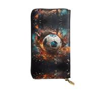 WHJWXC Portefeuille en cuir de 19 x 10,5 cm - Portefeuille élégant et durable pour femme avec plusieurs compartiments et fermeture éclair, motif pétard football, noir, taille unique, Noir , Taille