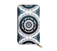 WHJWXC Portefeuille en cuir de 19 x 10,5 cm - Portefeuille élégant et durable pour femme avec plusieurs compartiments et fermeture éclair, motif totem rond noir et blanc, noir, taille unique, Noir ,