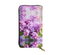 WHJWXC Portefeuille en cuir de 19 x 10,5 cm - Portefeuille élégant et durable pour femme avec plusieurs compartiments et fermeture éclair - Encadrement de fleurs lilas en motif floral, noir, taille