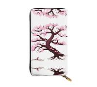 WHJWXC Portefeuille en cuir de 19 x 10,5 cm - Portefeuille élégant et durable pour femme avec plusieurs compartiments et fermeture éclair Motif cerisier en fleurs, noir, taille unique, Noir , Taille