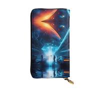 WHJWXC Portefeuille en cuir de 19 x 10,5 cm - Portefeuille élégant et durable pour femme avec plusieurs compartiments et fermeture éclair - Motif d'avenir de science-fiction - Noir, taille unique,