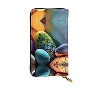 WHJWXC Portefeuille en cuir de 19 x 10,5 cm - Portefeuille élégant et durable pour femme avec plusieurs compartiments et fermeture éclair Motif pierres colorées, noir, taille unique, Noir , Taille