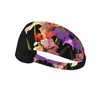 WHJWZY Bandeau élastique d'exercice - Bandeau doux et respirant pour la course à pied, le cyclisme, le yoga et plus encore impression de fleurs d'iris