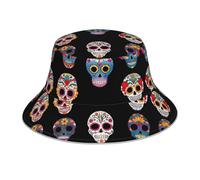 WHJWZY Day of The Dead Masks Picture Light Bob Chapeau pour homme et femme Protection pour voyage et activités de plein air Noir