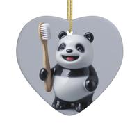 WHJWZY Pendentif de Noël en céramique en forme de cœur - pour accrocher un arbre, des décorations de festival, des cadeaux de fête de vacances, et plus encore Panda se brossant les dents