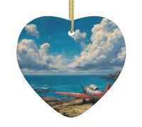 WHJWZY Pendentif de Noël en céramique en forme de cœur - pour accrocher un arbre, des décorations de festival, des cadeaux de fête de vacances et d'autres avions sur la côte