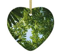 WHJWZY Pendentif de Noël en céramique en forme de cœur - pour accrocher un arbre, des décorations de festival, des cadeaux de fête et plus encore de feuilles vertes à la recherche d'une image