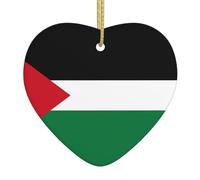 WHJWZY Pendentif de Noël en céramique en forme de cœur - pour suspendre un arbre, décorations de festival, cadeaux de fête et plus encore drapeau de l'État de Palestine imprimé
