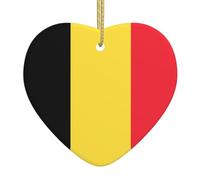 WHJWZY Pendentif de Noël en céramique en forme de cœur - pour suspendre un arbre, des décorations de festival, des cadeaux de fête et plus encore drapeau de Belgique imprimé