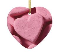 WHJWZY Pendentif de Noël en céramique en forme de cœur - pour suspendre un arbre, des décorations de festival, des cadeaux de fête et plus encore d'images de biscuits d'amour roses