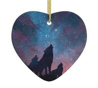 WHJWZY Pendentif de Noël en céramique en forme de cœur - pour suspendre un arbre, des décorations de festival, des cadeaux de fête de vacances, et plus encore, lot de loups du ciel étoilé imprimé
