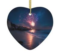 WHJWZY Pendentif de Noël en céramique en forme de cœur - pour suspendre un arbre, des décorations de festival, des cadeaux de fête de vacances et plus de feux d'artifice sur la côte