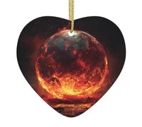 WHJWZY Pendentif de Noël en céramique en forme de cœur - pour suspendre un arbre, des décorations de festival, des cadeaux de fête de vacances et plus encore avec un grand motif boule de feu