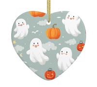 WHJWZY Pendentif de Noël en céramique en forme de cœur - pour suspendre un arbre, des décorations de festival, des cadeaux de fête et plus encore de motifs fantômes heureux