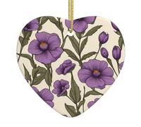 WHJWZY Pendentif de Noël en céramique en forme de cœur - pour suspendre un arbre, des décorations de festival, des cadeaux de fête et plus encore fleurs violettes sur rhizome imprimé