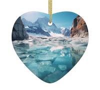 WHJWZY Pendentif de Noël en céramique en forme de cœur - pour suspendre un arbre, des décorations de festival, des cadeaux de fête et plus encore, imprimé lac fondant des glaciers transparents