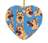 WHJWZY Pendentif de Noël en céramique en forme de cœur - pour suspendre un arbre, des décorations de festival, des cadeaux de fête de vacances et plus encore Motif chien de berger allemand