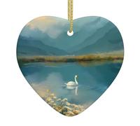 WHJWZY Pendentif de Noël en céramique en forme de cœur - pour suspendre un arbre, des décorations de festival, des cadeaux de fête de vacances, et plus encore cygne à la lumière du lac