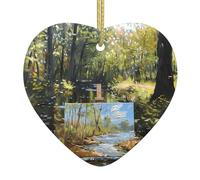 WHJWZY Pendentif de Noël en céramique en forme de cœur - pour suspendre un arbre, des décorations de festival, des cadeaux de fête et plus encore sur une planche à peindre à côté du motif de ruisseau