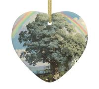 WHJWZY Pendentif de Noël en céramique en forme de cœur - pour suspendre un arbre, des décorations de festival, des cadeaux de fêtes de fin d'année, etc. Motif arc-en-ciel à côté de l'arbre
