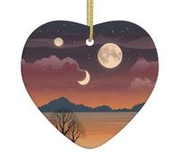 WHJWZY Pendentif de Noël en céramique en forme de cœur - pour suspendre un arbre, des décorations de festival, des cadeaux de fête de vacances, et plus encore le soir imprimé ciel étoilé