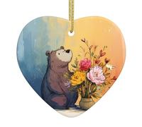 WHJWZY Pendentif de Noël en céramique en forme de cœur - pour suspendre un arbre, des décorations de festival, des cadeaux de fête et plus encore petit ours à côté du bouquet