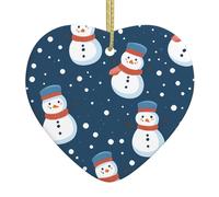 WHJWZY Pendentif de Noël en céramique en forme de cœur - pour suspendre un arbre, des décorations de festival, des cadeaux de fête de vacances et plus encore image de sourire de bonhomme de neige