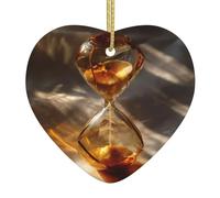 WHJWZY Pendentif de Noël en céramique en forme de cœur - pour suspendre un arbre, des décorations de festival, des cadeaux de fête de vacances et plus encore motif sablier doré