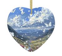 WHJWZY Pendentif de Noël en céramique en forme de cœur - pour suspendre un arbre, des décorations de festival, des cadeaux de fête et plus encore papillon blanc dans la vallée