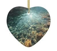 WHJWZY Pendentif de Noël en céramique en forme de cœur - pour suspendre un arbre, des décorations de festival, des cadeaux de fête de vacances et plus encore Motif d'eau de lac cristallin