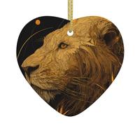WHJWZY Pendentif de Noël en céramique en forme de cœur - pour suspendre un arbre, des décorations de festival, des cadeaux de fête de vacances et plus encore motif de lionne dorée