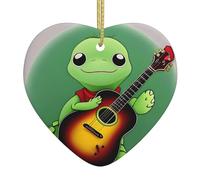 WHJWZY Pendentif de Noël en céramique en forme de cœur - pour suspendre un arbre, des décorations de festival, des cadeaux de fête de vacances et plus encore de retour tenant une impression de guitare