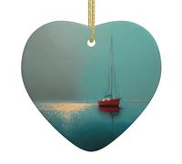 WHJWZY Pendentif de Noël en céramique en forme de cœur - pour suspendre un arbre, des décorations de festival, des cadeaux de fête de vacances et plus encore impression de voilier solitaire